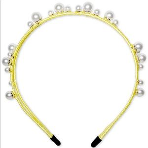 INC gold satin wrapped imitation pearl headband